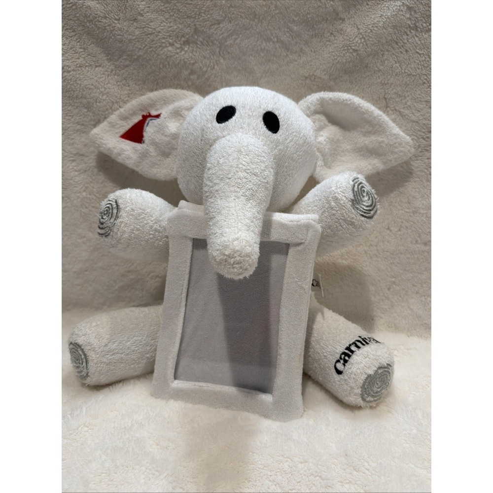Carnival Cruise Lines White Towel Elephant Plush w/ 4X6 Photo Frame - READ